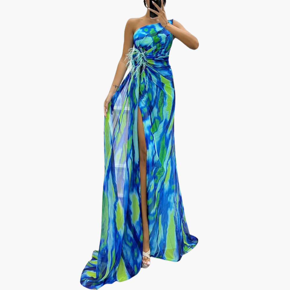 Women’s Maxi Dress with One-Shoulder and Flowing Silhouette