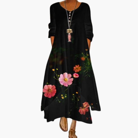 Women’s Maxi Dress with Asymmetric Hem and Long Sleeves