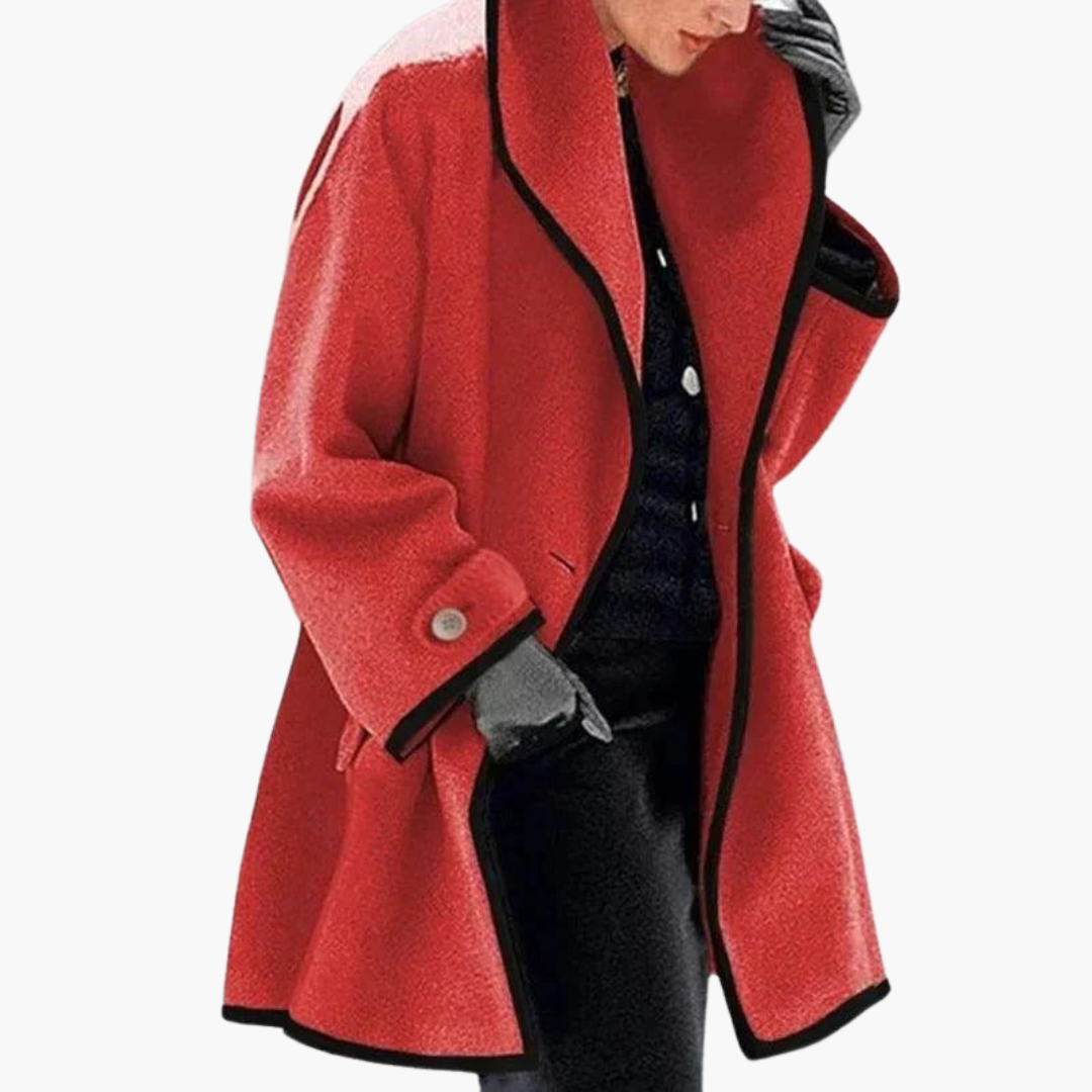 Women’s Open Front Winter Coat with Contrast Trim and Side Pockets
