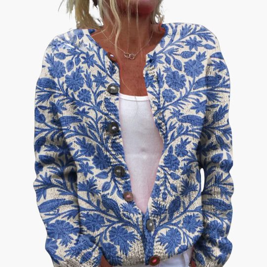 Women’s Floral  Cardigan with Long Sleeves and Ribbed Hem