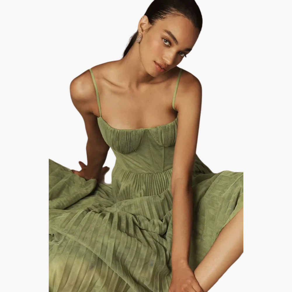 Women’s Midi Dress with Bustier and Pleats