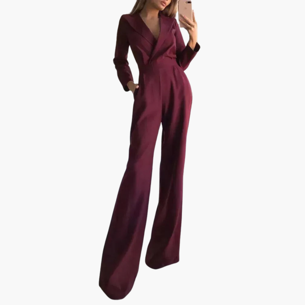 Women’s Jumpsuit with Long Sleeves and Wide-Leg Trousers