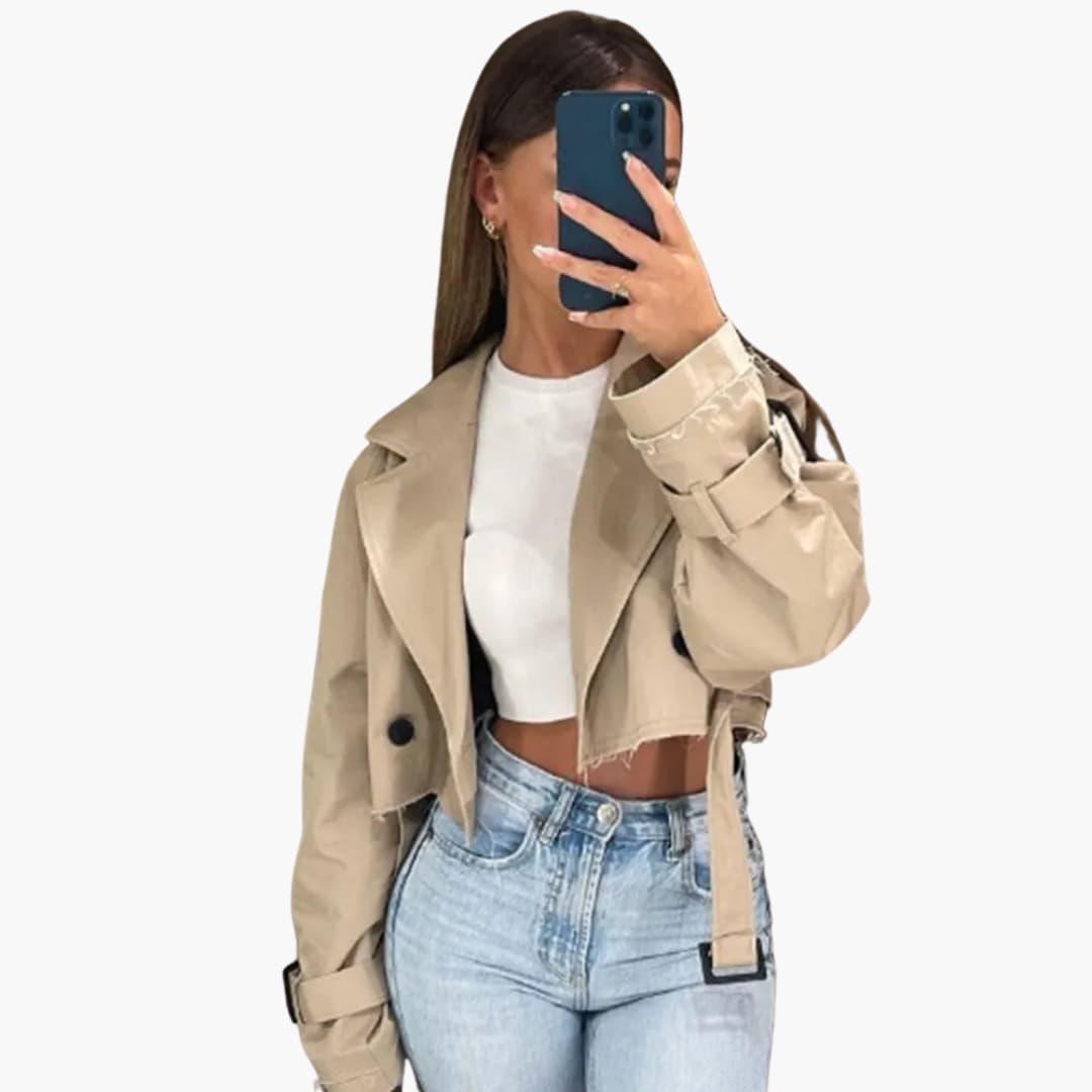 Women’s Cropped Jacket with Adjustable Belt and Structured Fit