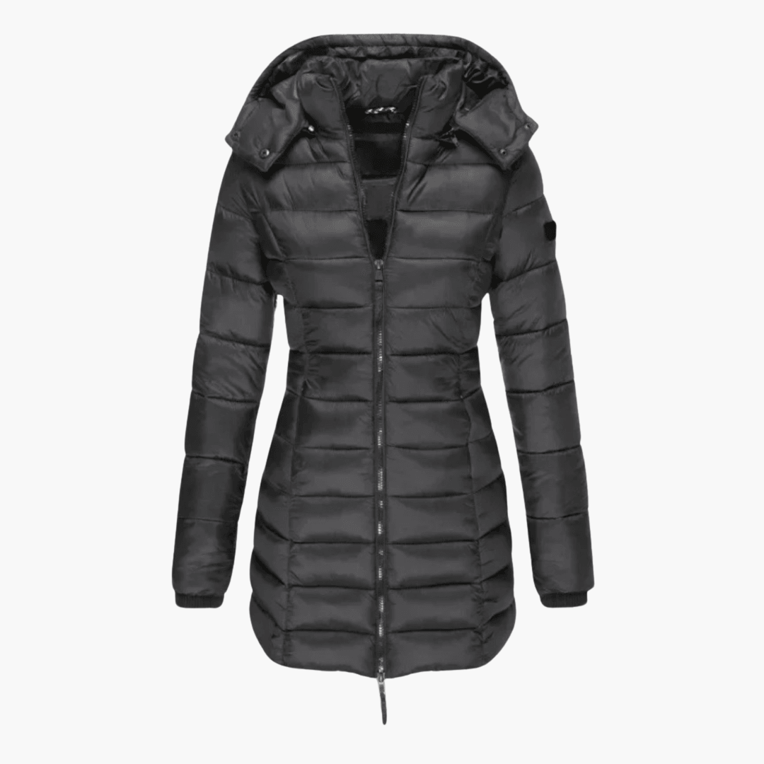 Women’s Hooded Quilted Puffer Coat with Detachable Hood and Tailored Fit