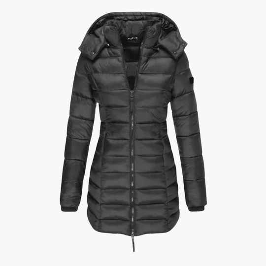 Women’s Hooded Quilted Puffer Coat with Detachable Hood and Tailored Fit
