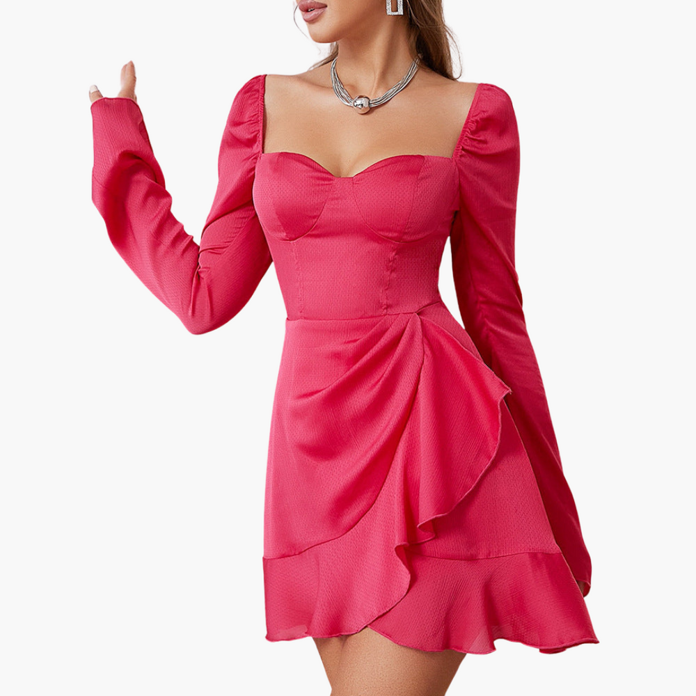 Women’s Party Dress with Sweetheart Neckline and Ruffled Detail