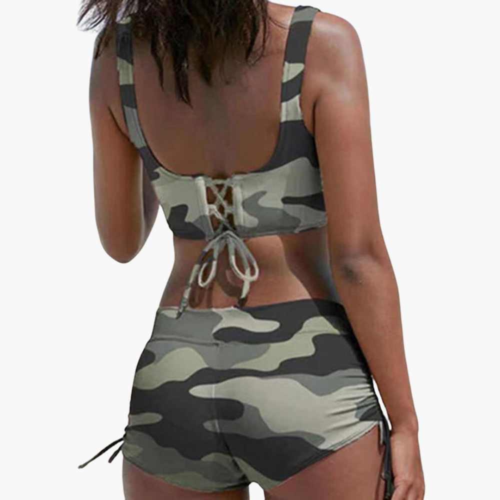 Women’s Swimwear Set with Twist-Front Top and Drawstring Shorts