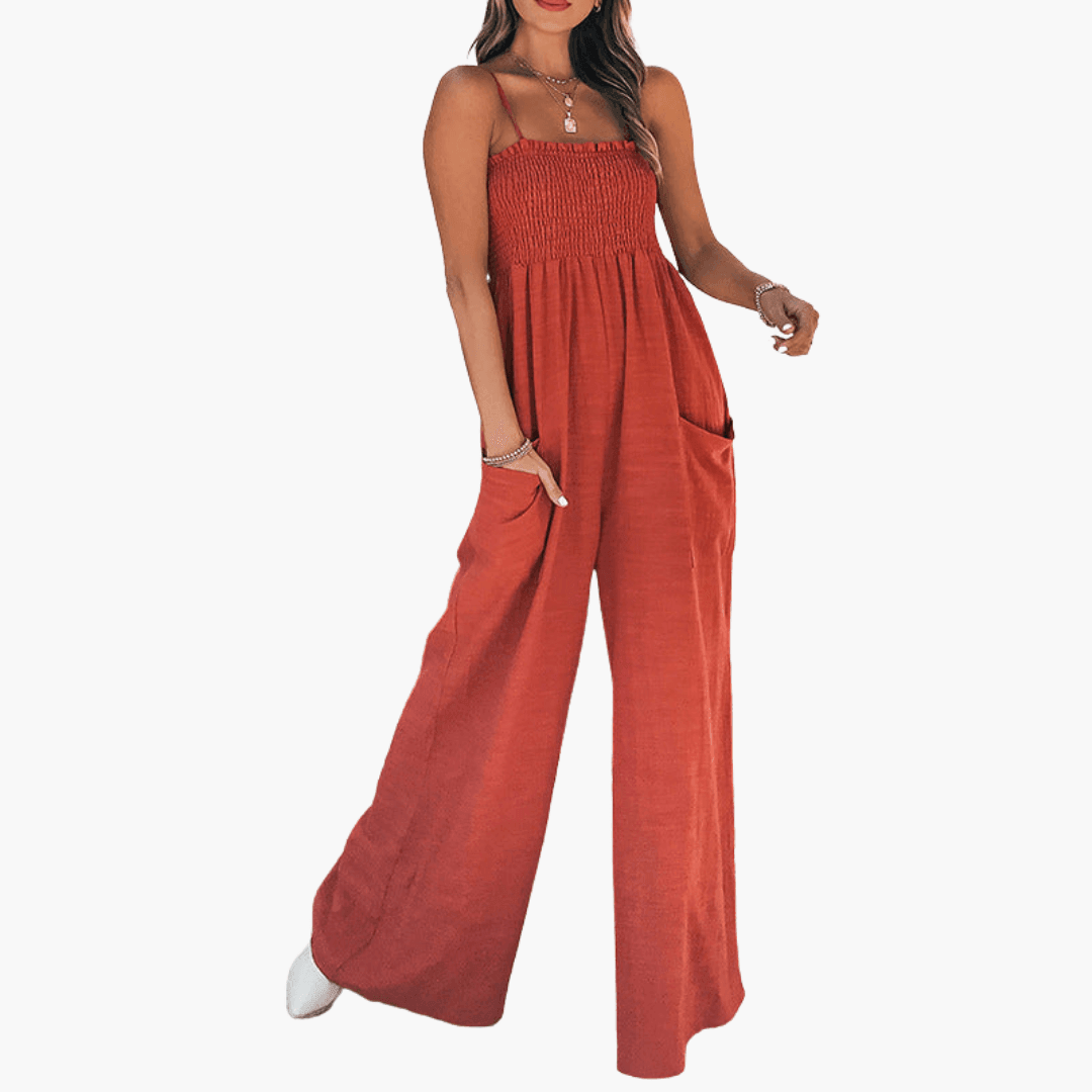 Women's Slim Fit Jumpsuit with Spaghetti Straps and Smocked Bodice