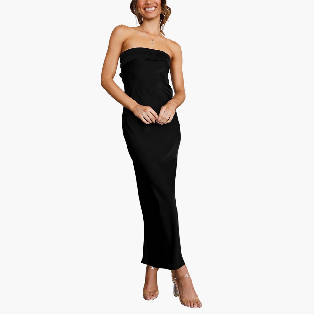 Women’s Maxi Dress with Strapless Neckline and Side Slit