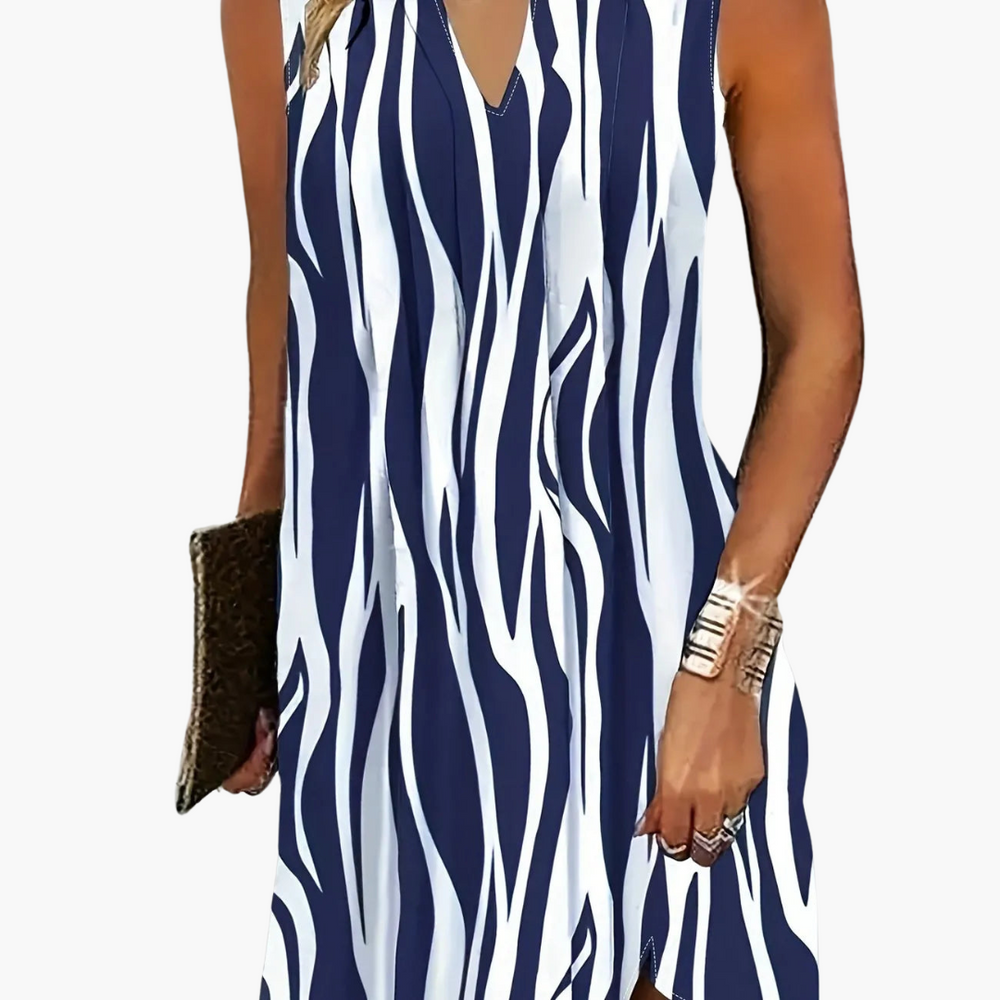 Women’s Mini Dress with Sleeveless Design and Striped Pattern