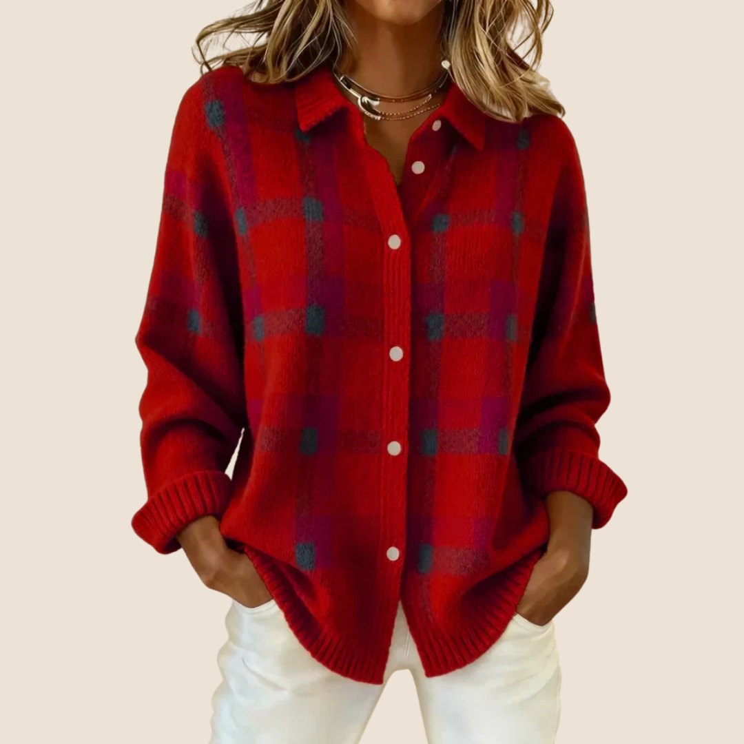 Women's Jumper with Retro Check Pattern and Flattering Fit