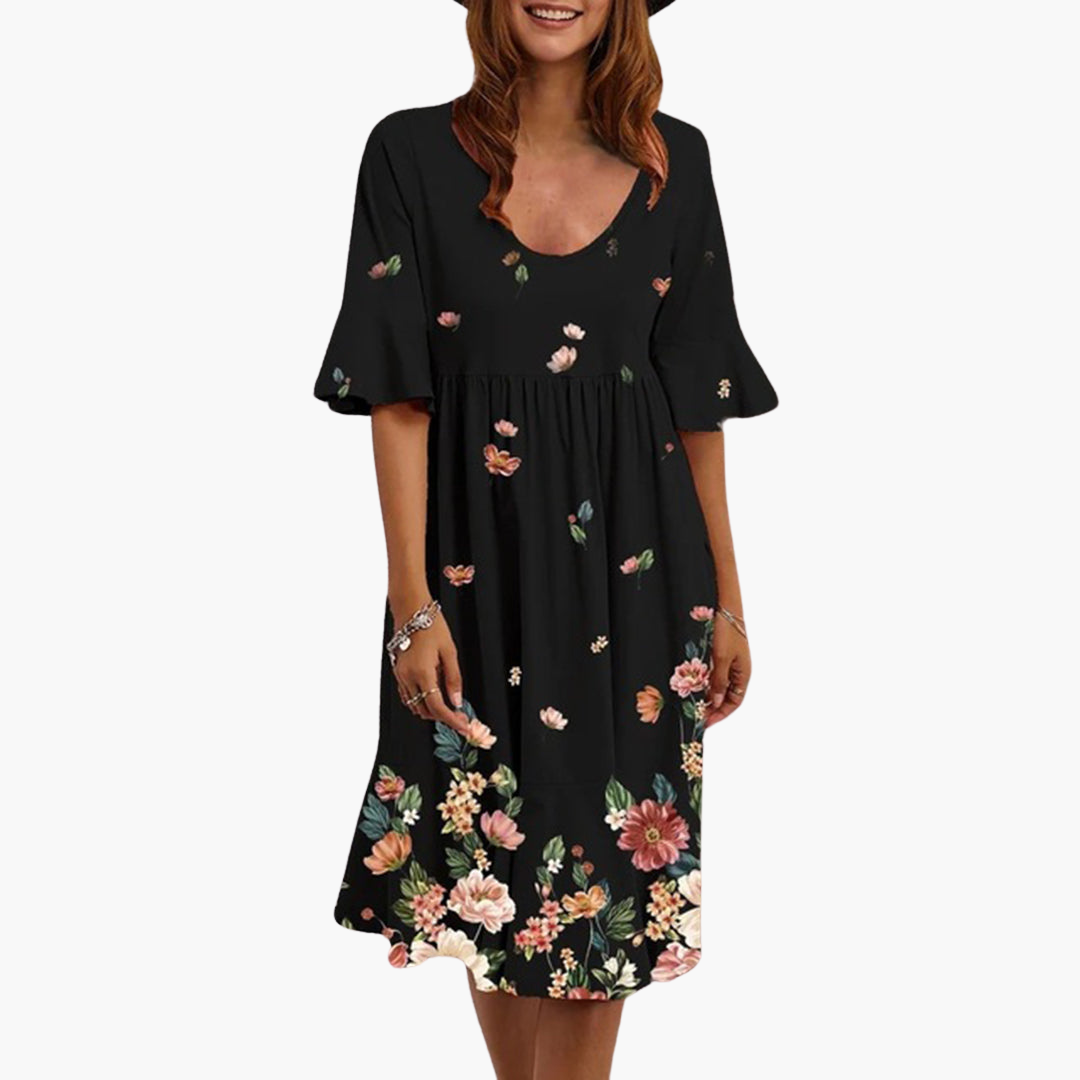 Women's Boho Dress with Flutter Sleeves and Floral Print