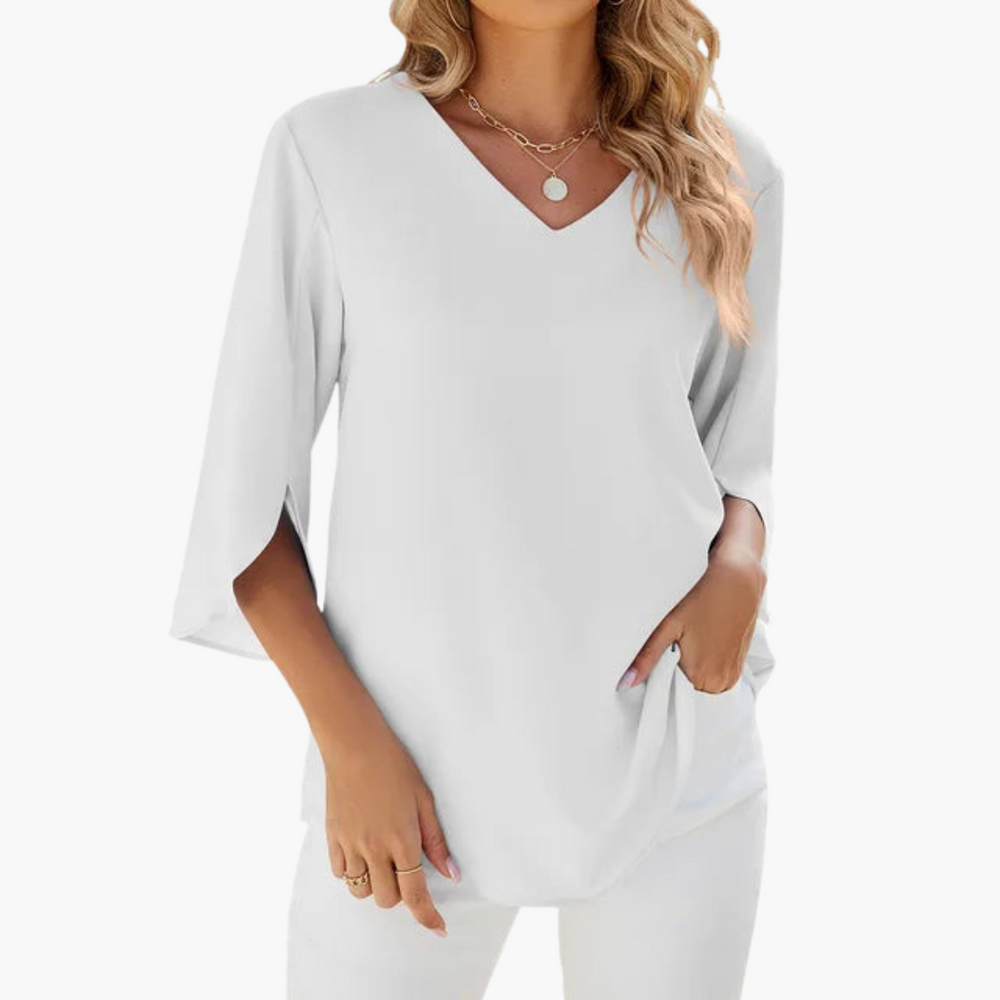 Women’s Blouse with V-Neck and Woven Construction