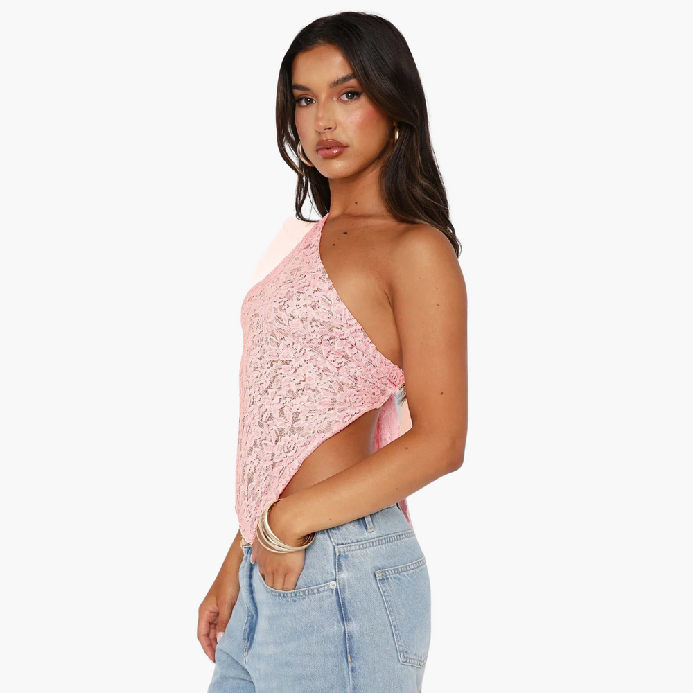 Women’s One-Shoulder Top with Lace and Asymmetric Design