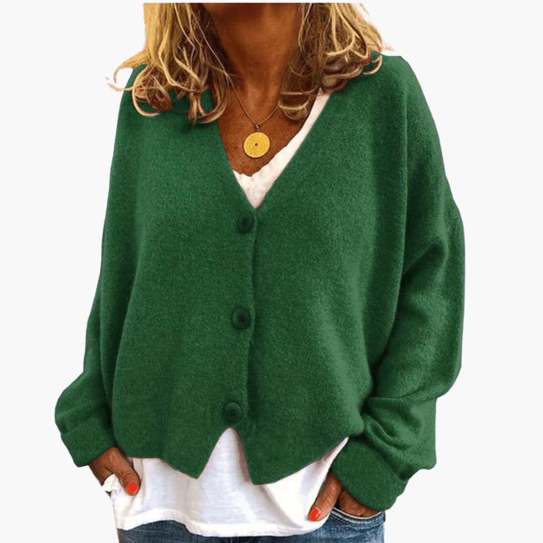 Women's Knitted Button Cardigan with V-Neckline and Long Sleeves
