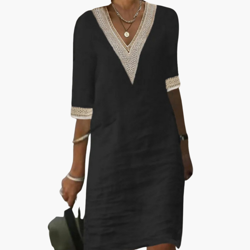 Women’s V-Neck Dress with Lace Trim