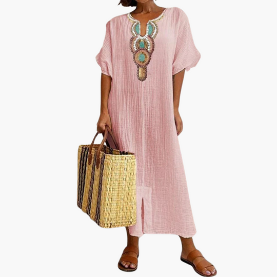 Women’s Kaftan Dress with Slit and Pattern
