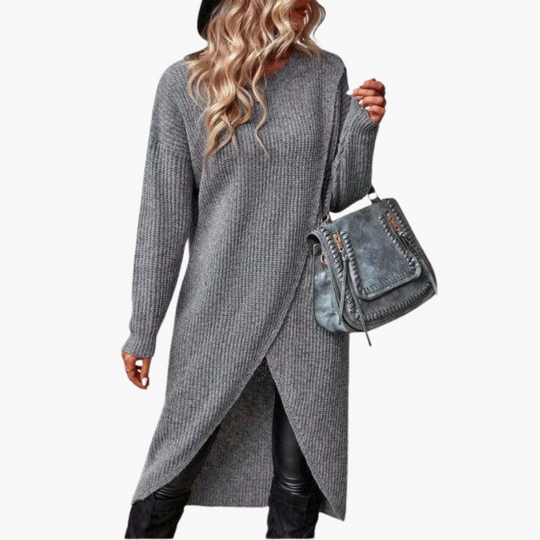 Asymmetrical Hem Sweater Dress - Women's Long Sleeve Knit - Made by Jessica