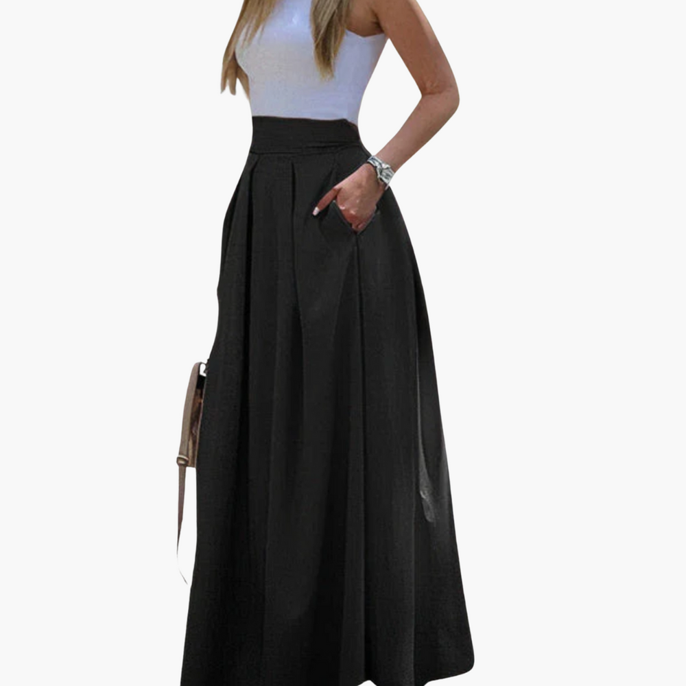 Women’s Pleated Maxi Skirt with High-Waist Fit and Flowing Design