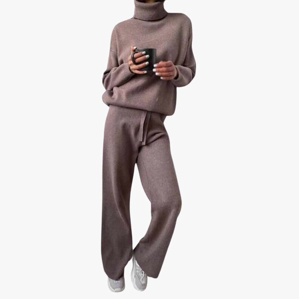 Women’s Knitted Lounge Set with Wide-Leg Pants