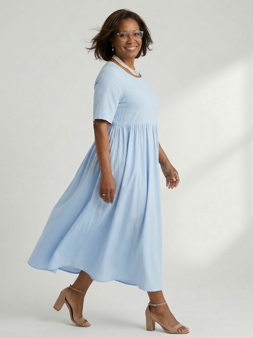 Ciren | Simple Gather Midi Dress