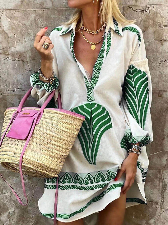 Women's Holiday Mini Dress with Unique Print and Loose Fit