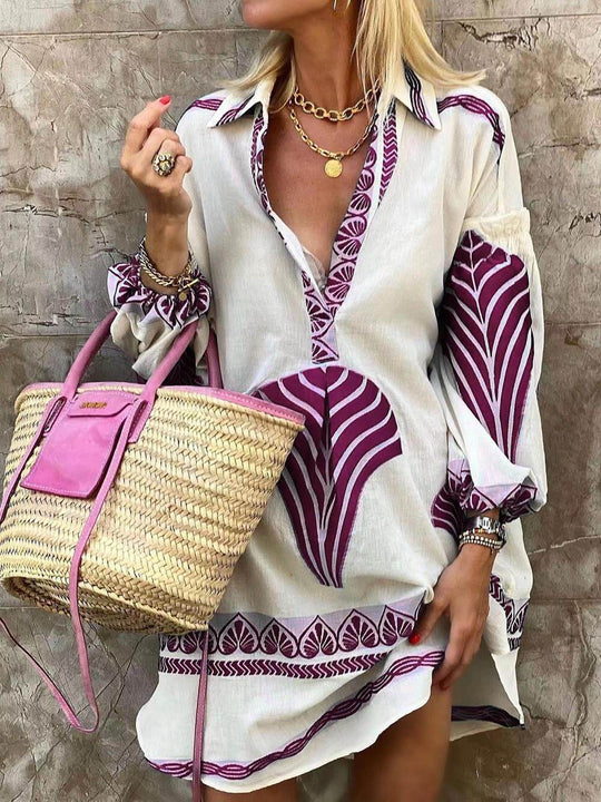 Women's Holiday Mini Dress with Unique Print and Loose Fit