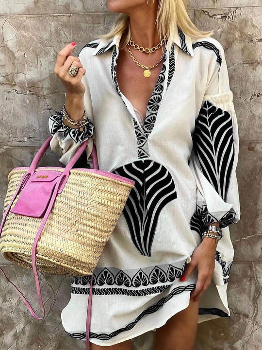 Women's Holiday Mini Dress with Unique Print and Loose Fit