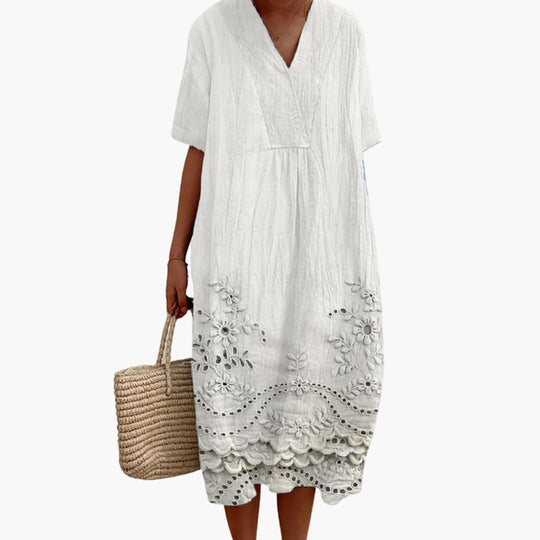 Women’s Dress with V-Neckline and Embroidery Detail