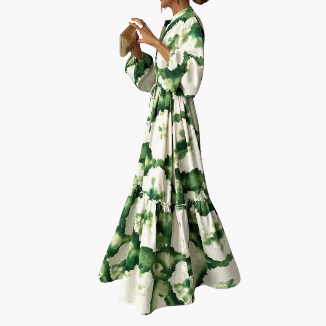 Women’s Maxi Dress with V-Neck and Tie-Dye Print