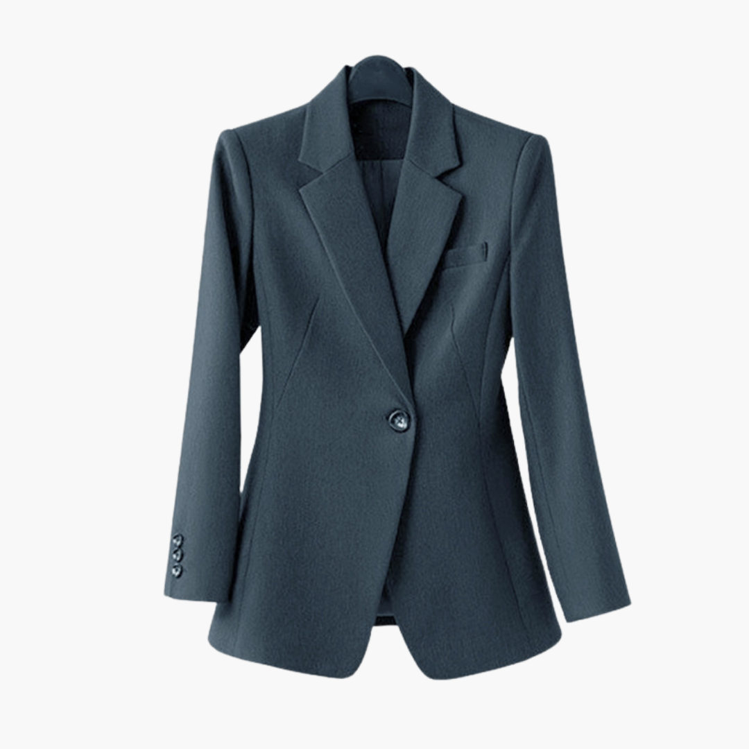 Women's Blazer Set with Single Button and Straight Leg Trousers