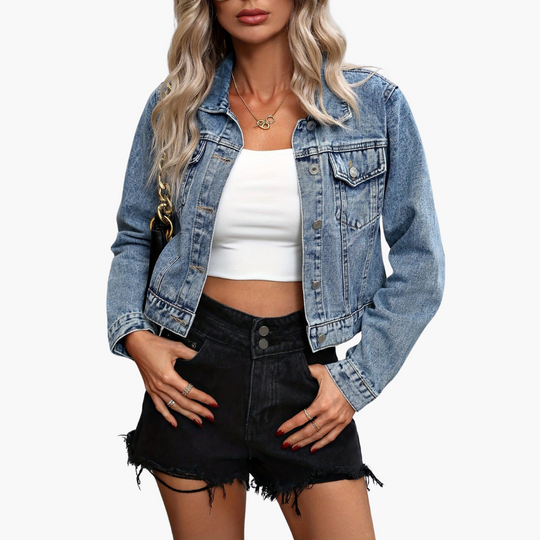Women’s Fitted Denim Jacket with Tailored Fit and Cotton Blend