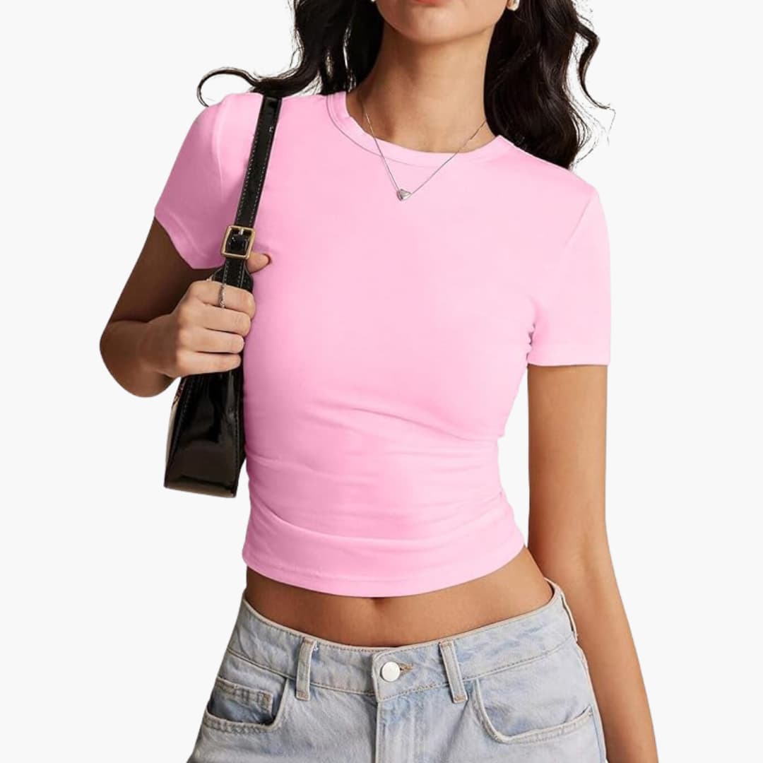 Women's Cropped Top with Crew Neck and Slim Fit