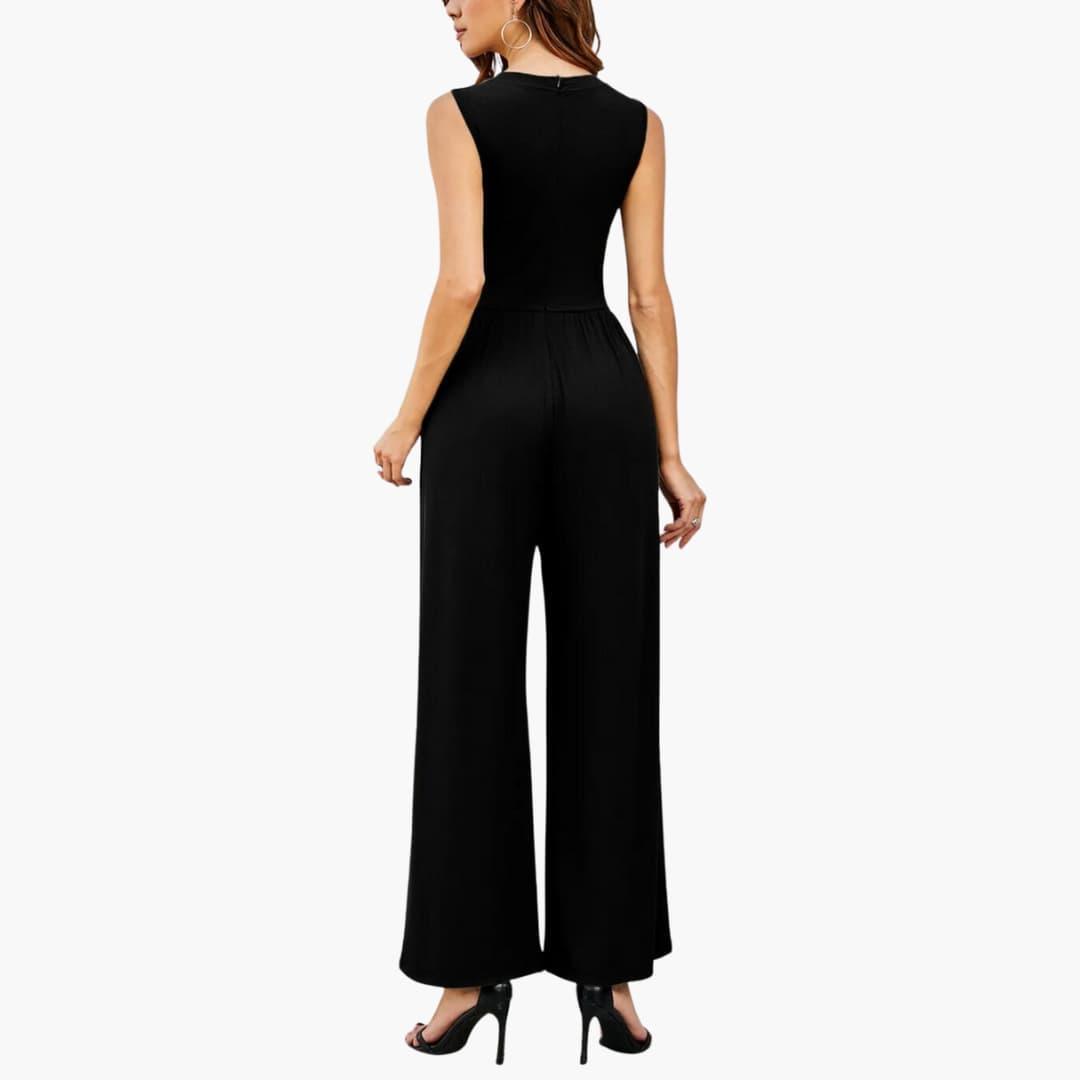 Women's Sleeveless Jumpsuit with Round Neckline and Wide-Leg Cut