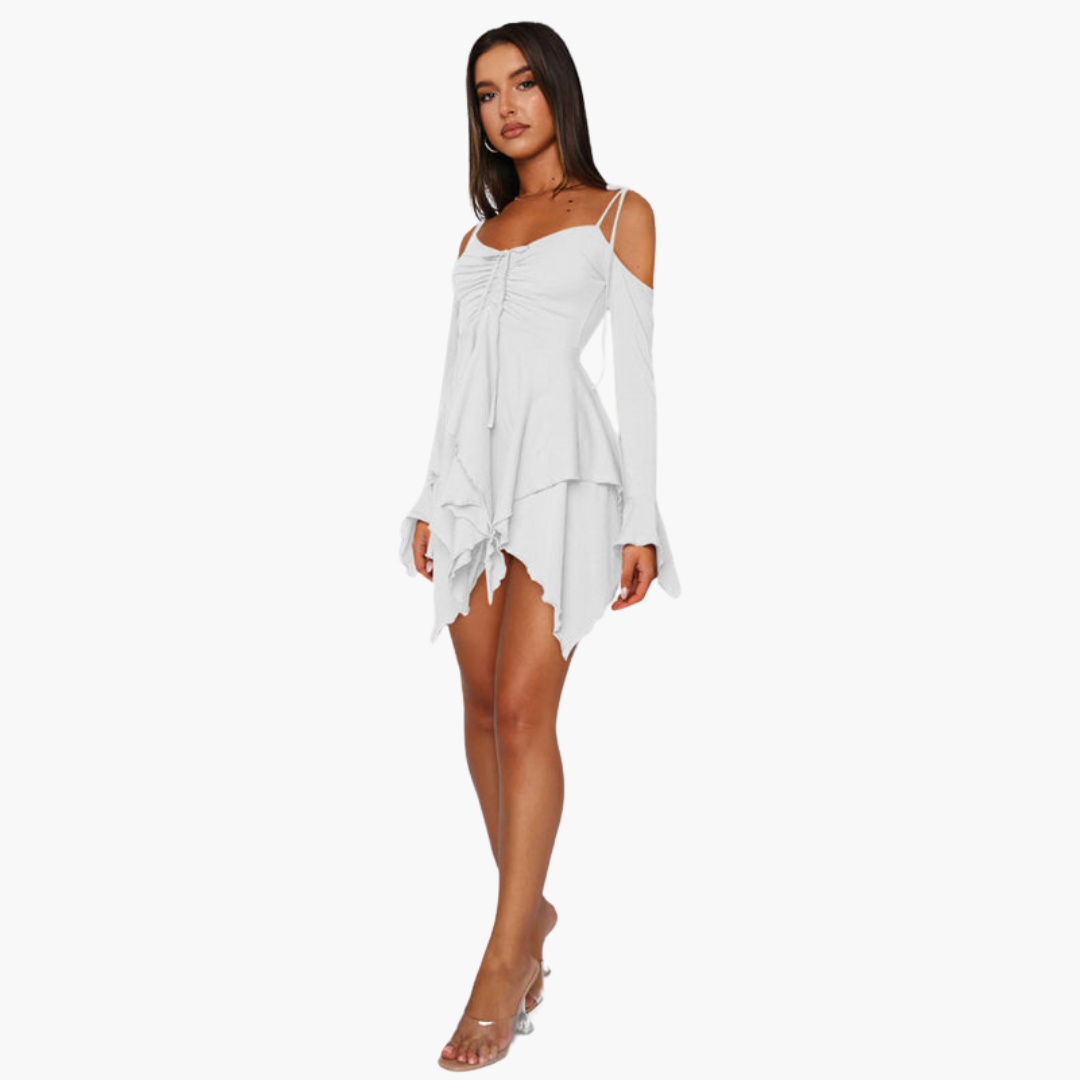 Women’s Mini Dress with Off‑Shoulder and Layered Detail
