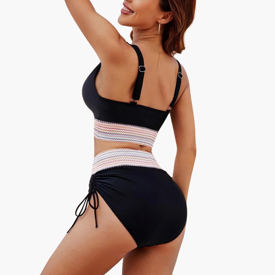 Women’s Bikini Set with High - Waisted Bottoms and Integrated Shaping Panel