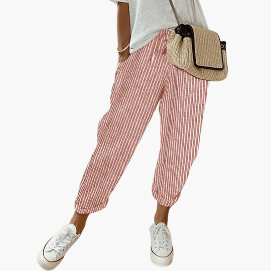 Women’s summer trousers with drawstring waist and cuffed hems
