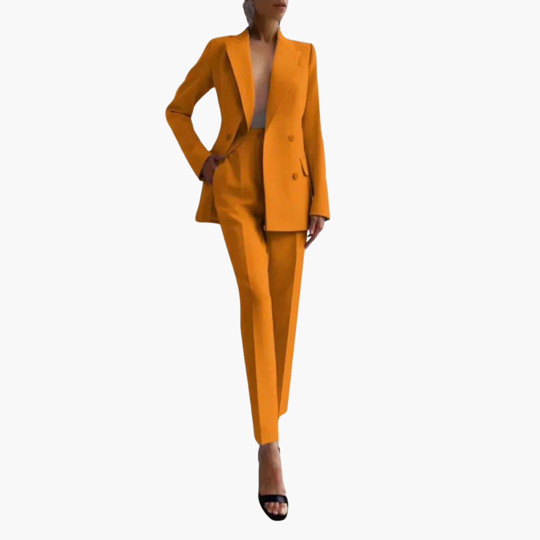 Women's Blazer Set with Notched Lapel and Straight Leg Trousers