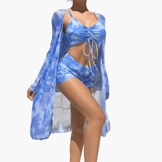 Women’s Beachwear Set with Kimono and High-Waisted Shorts