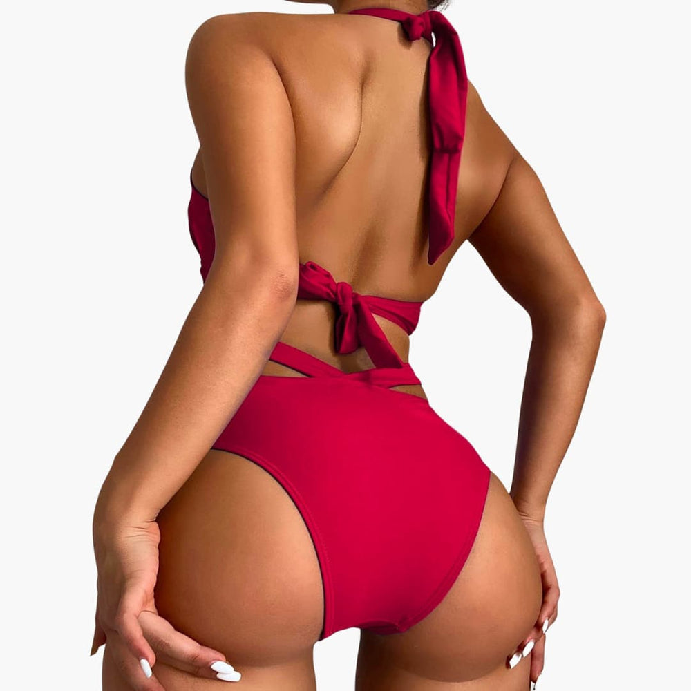 Women’s Bikini Set with High - Waisted Bottoms and Integrated Shaping Panel