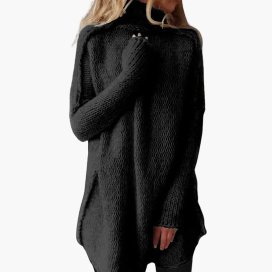 Women's Oversized Roll-Neck Jumper with Long Sleeves and Chunky Knit