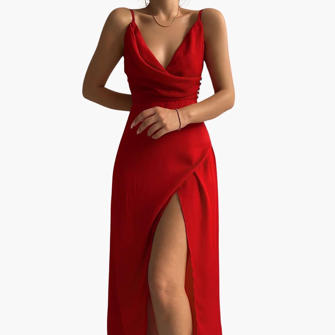 Women's V-Neck Maxi Dress with Side Slit