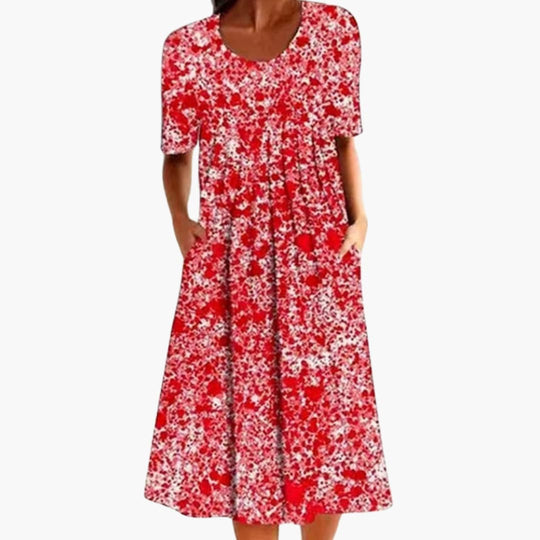 Women's Floral Dress with Side Pockets and Relaxed Fit