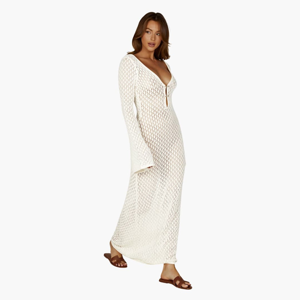 Women’s Beach Cover-Up Dress with V-Neck and Tie Closure