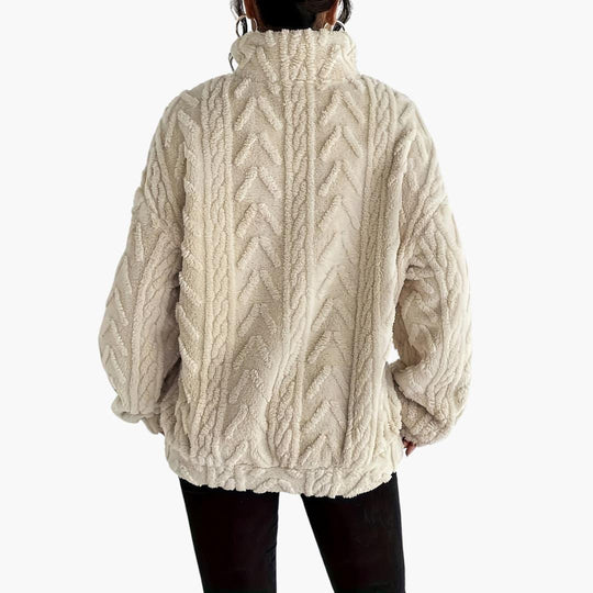 Cable Knit Half-Zip Fleece Sweatshirt - Cosy Fit for Women - Made by Jessica