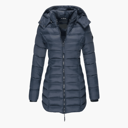 Women’s Hooded Quilted Puffer Coat with Detachable Hood and Tailored Fit