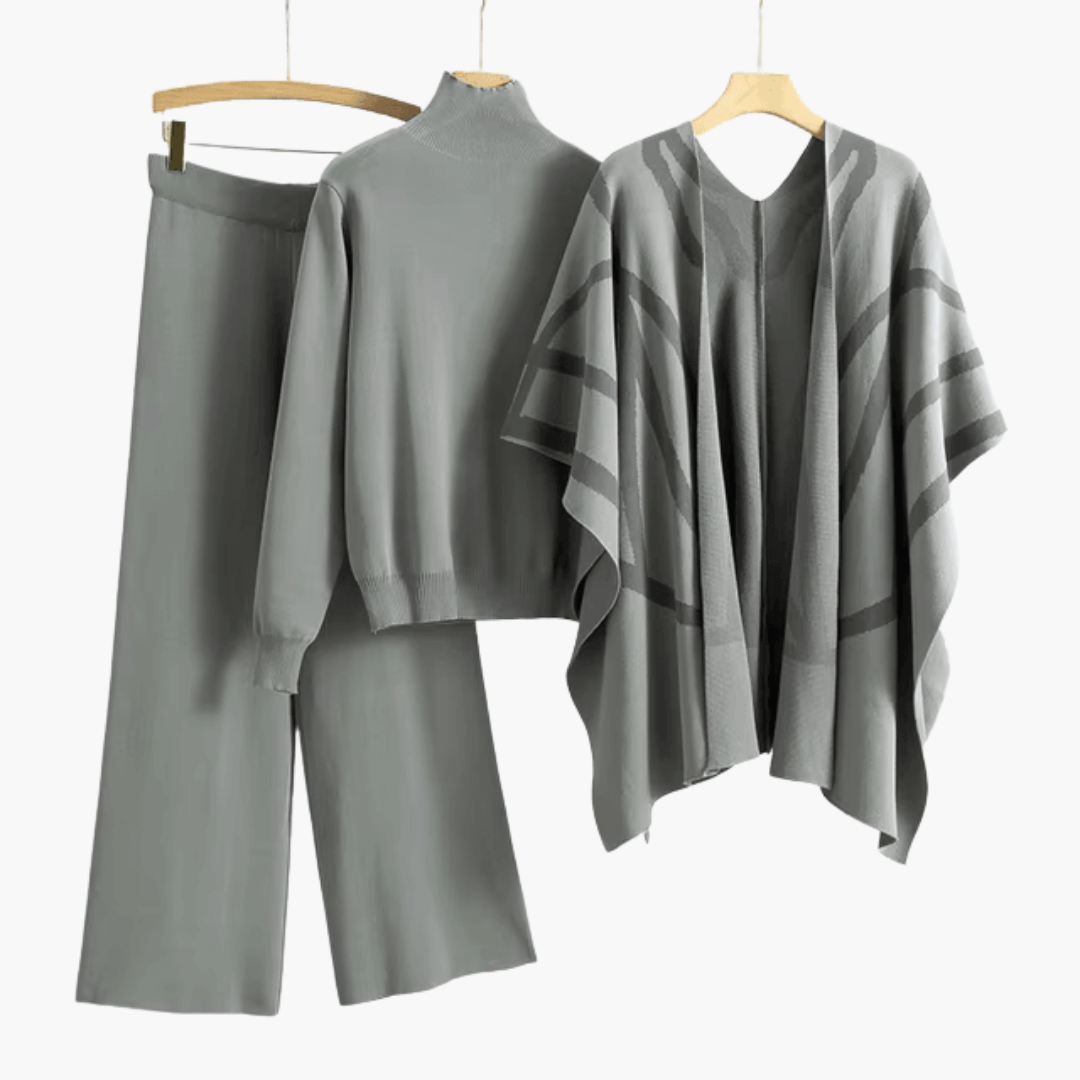 Women's 3-Piece Knitwear Set with Cardigan and Matching Trousers