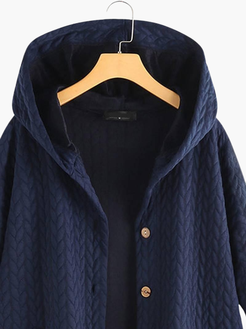 Women’s Hooded Winter Coat with Button-Up Front and Long Length