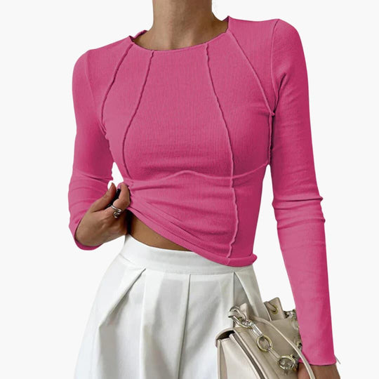 Women's Slim-Fit Long Sleeve Top with Crew Neck