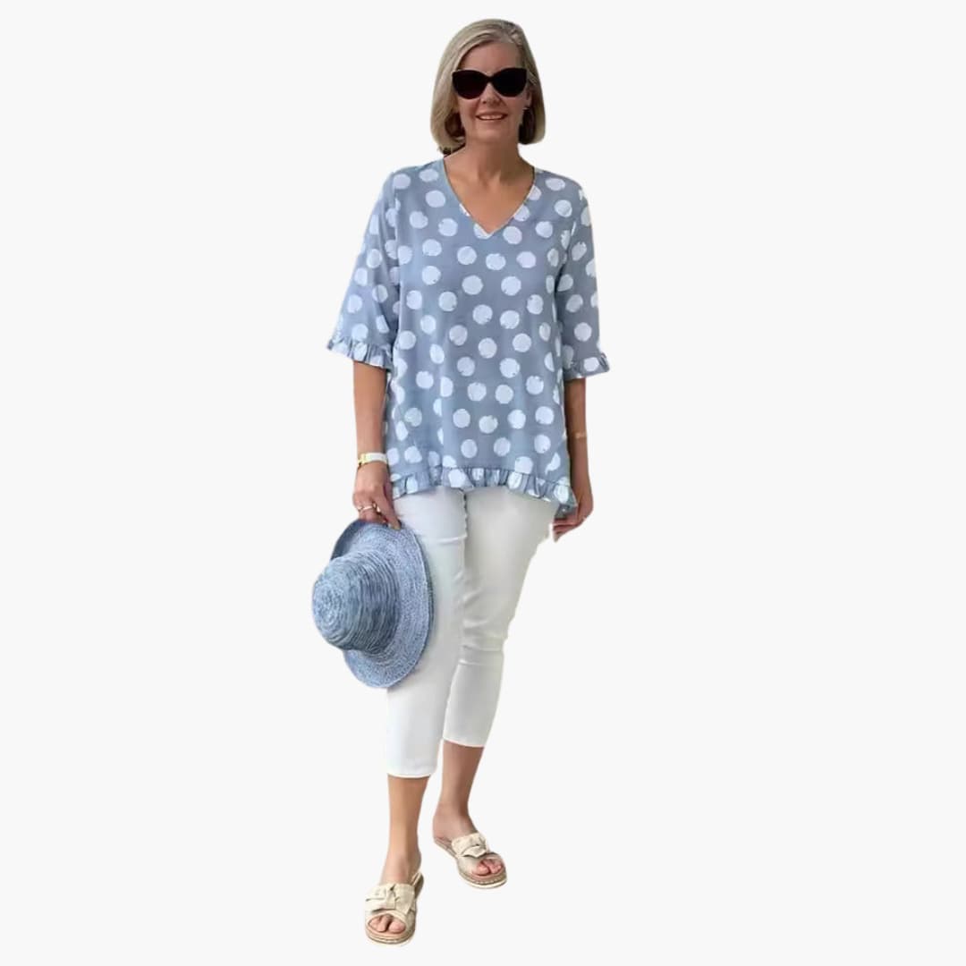 Women's Blouse with V-Neck and Flared Sleeves